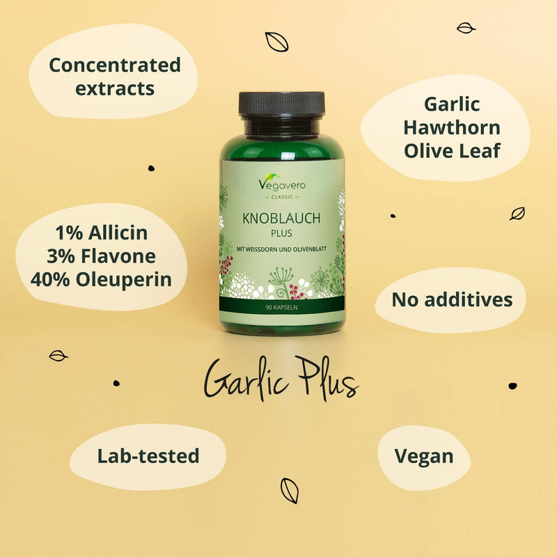[Australia] - Hawthorn and Garlic Complex Capsules Vegavero� | NO Additives | High Strength, Garlic, Olive Leaf and Hawthorn Extracts Supplement | Lab-Tested & Non-GMO | 90 Capsules | Vegan 