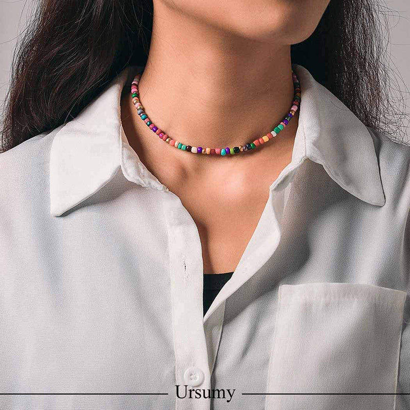 [Australia] - Ursumy Boho Choker Beaded Necklace Chain Handmade Rainbow Necklaces Chokers Jewelry for Women and Girls (Mix) Mix 