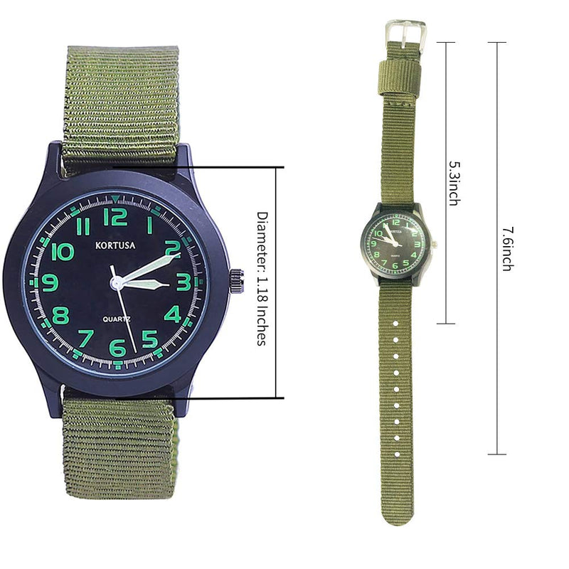 [Australia] - School Kids Army Military Wrist Watch Luminous Watch with Nylon Strap green 