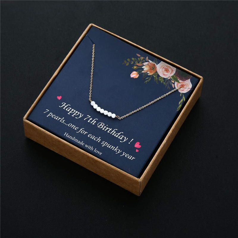 [Australia] - Birthday Gifts for Girls Necklace - Pearl Pendant Necklace for 7th 8th 9th 10th 11th 12th 13th 14th 15th 16th 21st 25th 30th Sweet Teen Girl Gifts Happy Birthday Gifts for Women Birthday Jewelry "7th" 