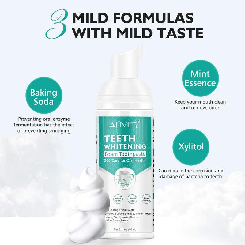 [Australia] - Teeth Whitening Toothpaste, 2 Pack Citrus Baking Soda Toothpaste, Foam Whitening Toothpaste, Ultra-fine Mousse Foam Deeply Cleaning Gums, Stain Removal, Natural Mouth Wash Water Mint 2.11 Fl Oz (Pack of 2) 