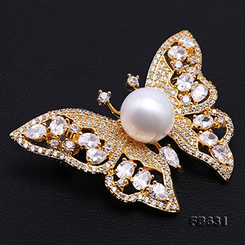 [Australia] - JYX Fine Butterfly-Style White Freshwater Pearl Brooches Pins Golden-Tone 