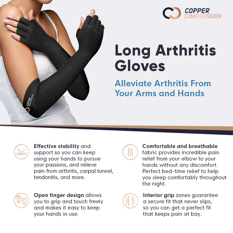 [Australia] - Copper Compression Long Arthritis Gloves - Copper Infused Extra Long Fit Glove for Women & Men. Best for Carpal Tunnel, Computer Typing, RSI, Support Hands, Wrist and Arms - 1 PAIR Small 