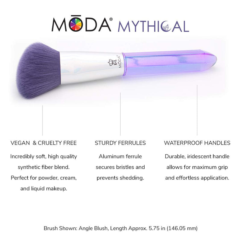 [Australia] - MODA Full Size Mythical Crystal 5pc Makeup Brush Set with Pouch, Includes - Powder, Angle Brush, MD Shader, and Crease Brushes, Brilliant Amethyst 