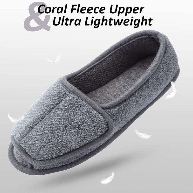 [Australia] - Women’s Diabetic Memory Foam Wide Fit Slippers Open Toe Adjustable Slip-on House shoes Indoor and Outdoor Rubber Sole 7 UK Grey 