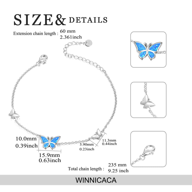 [Australia] - WINNICACA [ Necklace & Earrings & Rings&Bracelet& Anklet ] s925 Sterling Silver Created Opal Butterfly Jewelry for Women Teens Birthday Gifts I -Blue bracelet 