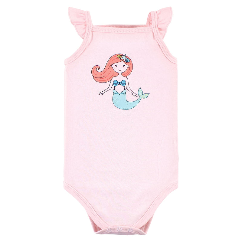 [Australia] - Hudson Baby Unisex Baby Cotton Sleeveless Bodysuits 0-3 Months Coral Mint Mermaid 