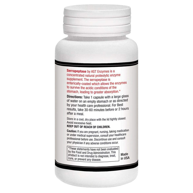 [Australia] - Serrapeptase 130,000 SPU – 60 Vegetarian Capsules – Premium Natural Systemic Enzymes – Enteric-Coated Serrapeptase – AST Enzymes 