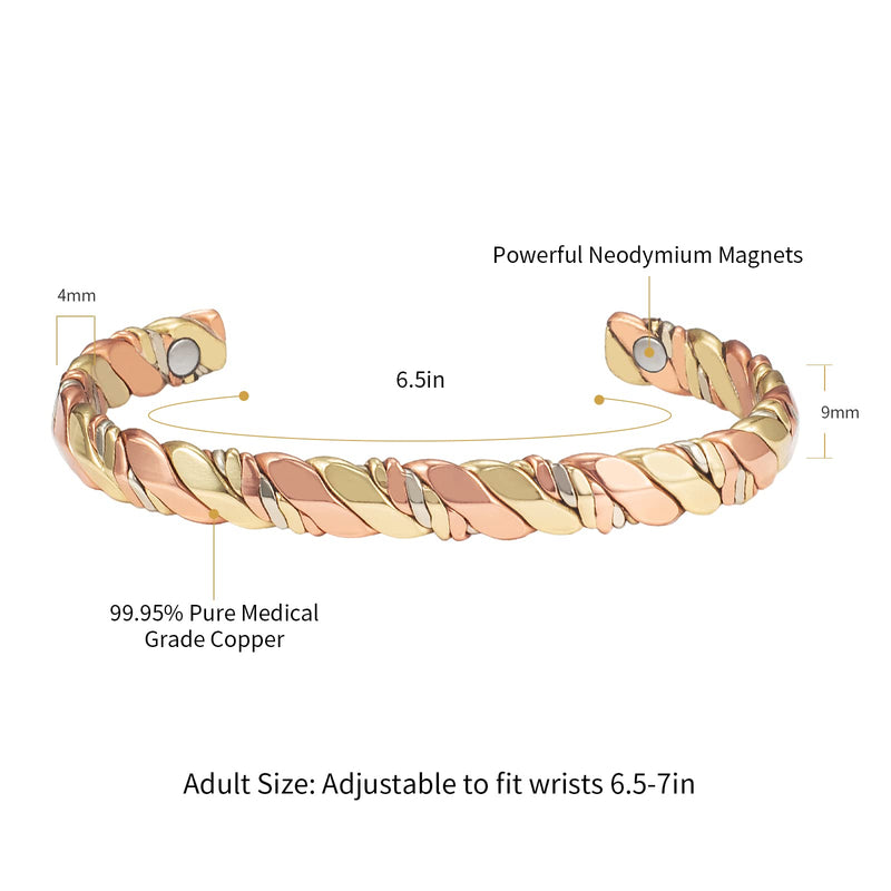 [Australia] - EnerMagiX Copper Magnetic Bracelets for Women Men,99.9% Soild Copper Cuff Bangle Magnetic Bracelet with 2 Strong Magnets,Adjustable Size(CPB-1012) 