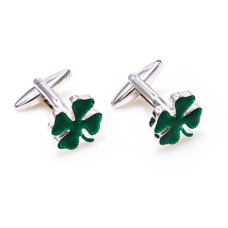 [Australia] - MRCUFF Clover Green Irish Ireland Shamrock 4 Leaf Pair Cufflinks in a Presentation Gift Box & Polishing Cloth 