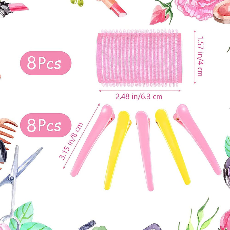 [Australia] - Self Grip Hair Rollers Set, 16 Pieces Salon Hairdressing Curlers, Hair Rollers Set With Clips, 8 Rollers and 8 Duck Bill Clips, for Women Long Hair, Men, Salon Hairdressing (64 mm) 