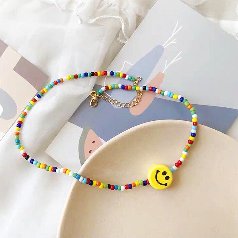 [Australia] - Yheakne Boho Seed Bead Choker Necklace Short Colorful Bead Necklace Chain Vintage Rainbow Necklaces Jewelry for Women and Girls Gifts 