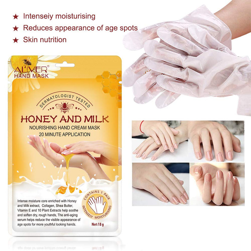 [Australia] - Hand Moisturizing Mask, (5 Pack) Honey and Milk Gloves, Moisturizing Natural Therapy Gloves, for Dry Aging Cracked Hands Repair Rough Skin for Men Women honey mask 