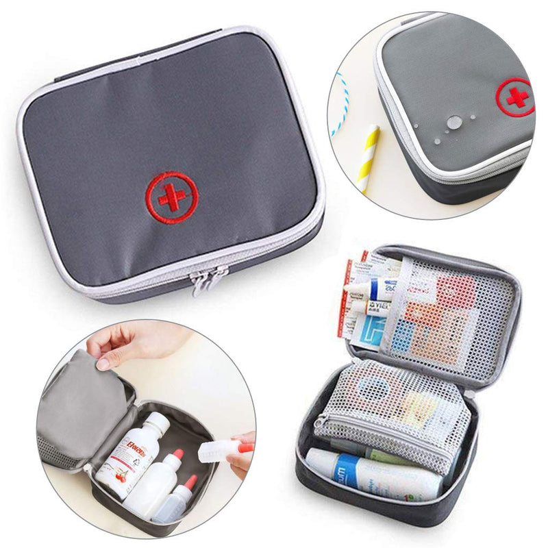 [Australia] - SwirlColor Portable First Aid Pouch Small Pill Organiser Easy Carry Empty Medicine Container With Multi-pocket for Travel 13x10x4cm (Grey) 