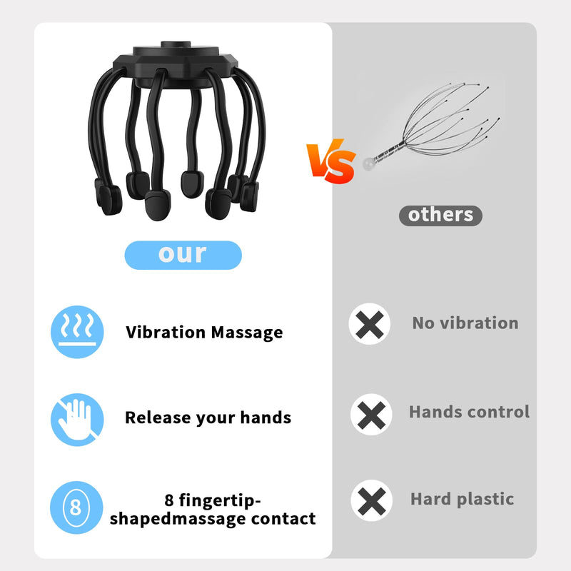 [Australia] - Hair Scalp Massager with 8 Vibrating Contacts, Rechargeable Ultra Scalp Massager, Portable Head Massager for Pain and Anxiety Relief,Stress Relax,Tension,Relaxation,Deep Sleep Black 