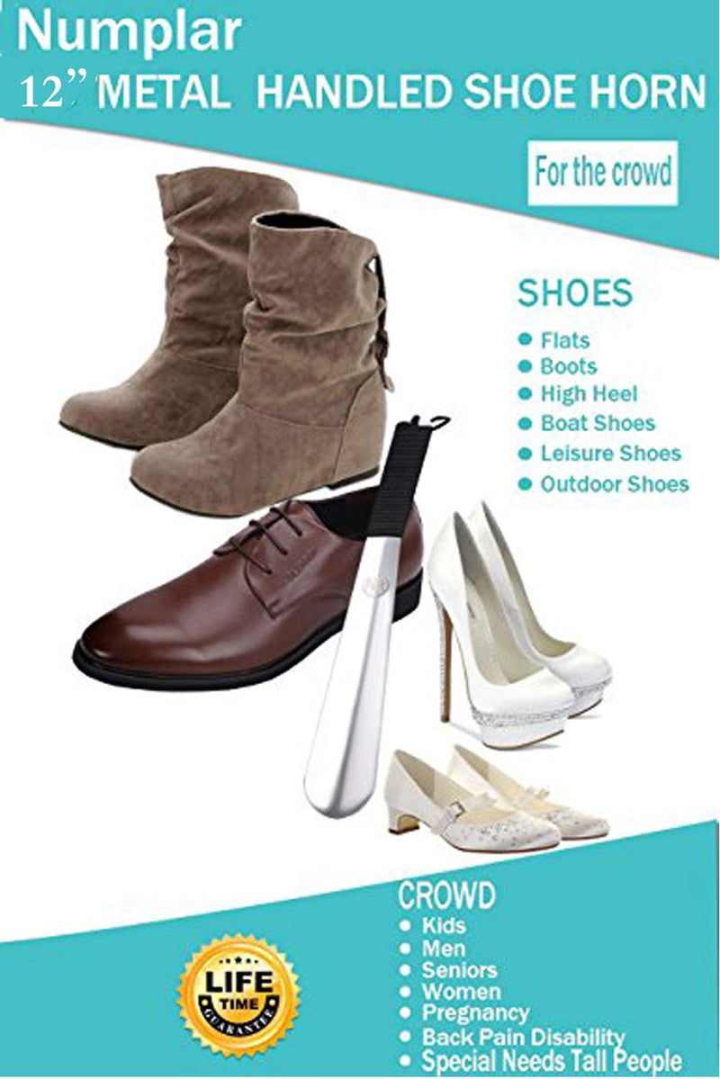 [Australia] - Metal Shoehorn for Men, Women, Kids, Travel, Boots Manual Binding Handled 12 Inch Shoe Horn Elderly Senior, Pregnancy(12Inch Black) Black-12 Inch 