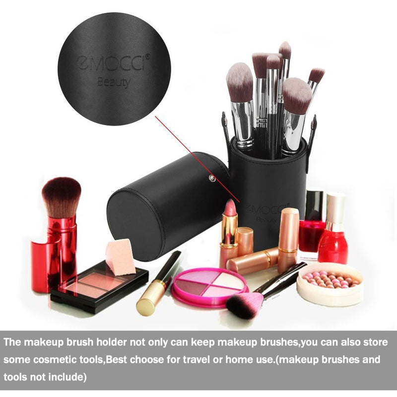[Australia] - EMOCCI Makeup Brush Holder Large Pu Leather Make Up Cosmetic Cup Holders Storage Organizer Case Box(Black) Black 