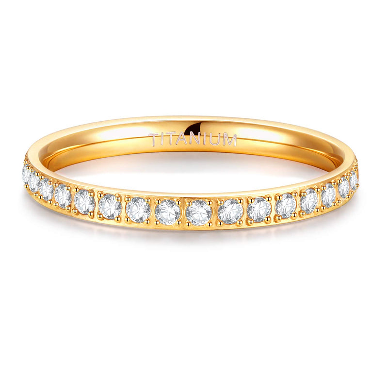 [Australia] - TIGRADE 2mm Women Titanium Eternity Ring Cubic Zirconia Anniversary Wedding Engagement Band Size 3-13.5 Gold 