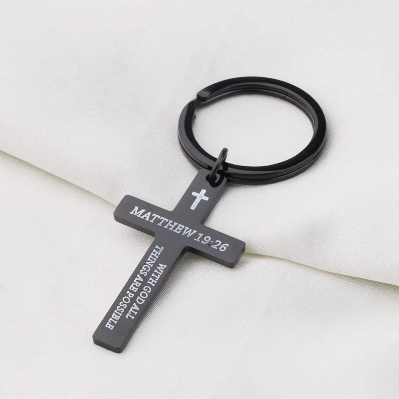[Australia] - KUIYAI Matthew 19:26 with God All Things are Possible Cross Religious Keychain Christian Gift Bible Verse Inspirational Keyring Black keychain 