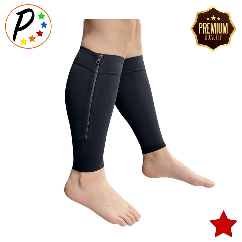 [Australia] - Presadee Shin Premium 20-30 mmHg Firm Compression Leg Calf Sleeve with Zipper (Black, L/XL) Black 