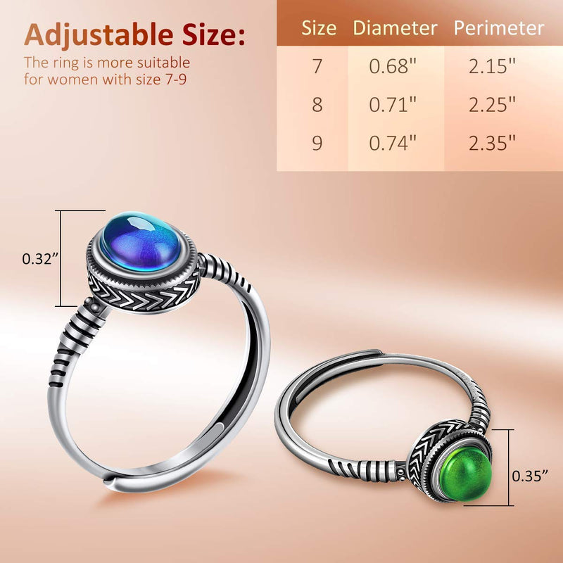 [Australia] - MY MOJOYAS Mood Rings For Women Sterling Silver Mood Rings For Girls 925 Silver Women Rings Adjustable Size From 6 to 13 