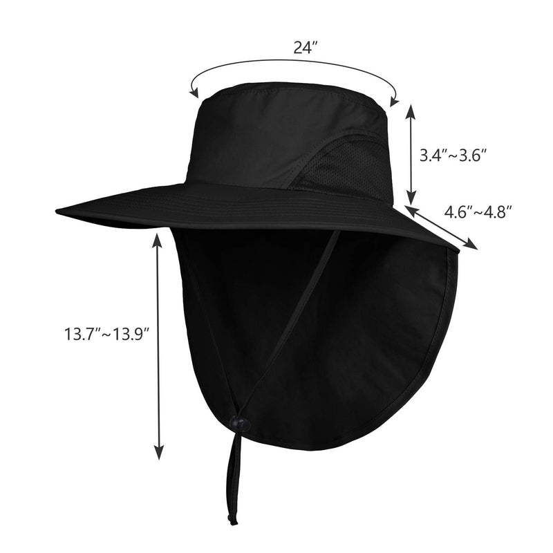 [Australia] - Orolay Unisex Outdoor Hats Sun Protection Fishing Hat Wide Brim Neck Flap UPF 50+ Black 