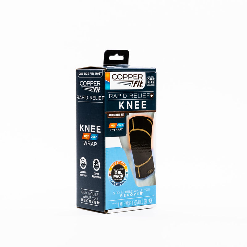 [Australia] - Copper Fit unisex adult Rapid Relief Knee Wrap with Hold/Cold Therapy Abdominal Support, Black, Adjustable 