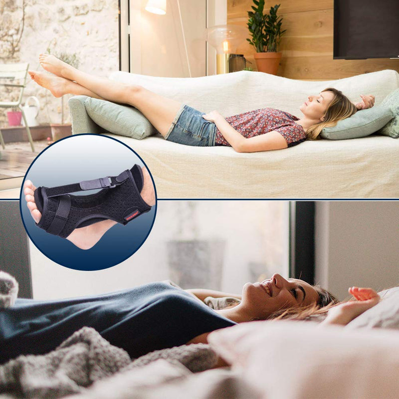 [Australia] - Plantar Fasciitis Night Splint Drop Foot Orthotic Brace,Improved Dorsal Night Splint for Effective Relief from Plantar Fasciitis, Achilles Tendonitis, Heel and Ankle Pain with Hard Spiky Massage Ball (black) black 