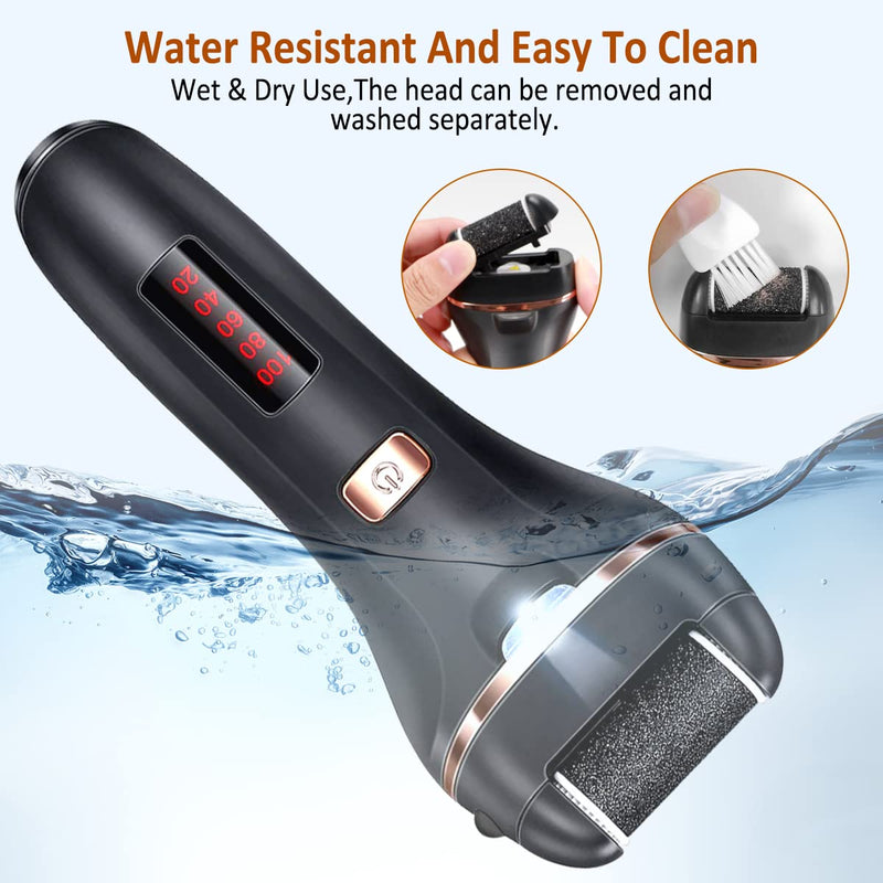 [Australia] - Electric Callus Remover for Feet,Rechargeable Foot File Hard Skin Remover,Waterproof 14 in1 Professional Pedicure Kit for Cracked Heels Calluses&Dead Skin,with 3 Roller Heads 2 Speed, Battery Display Black&Black 