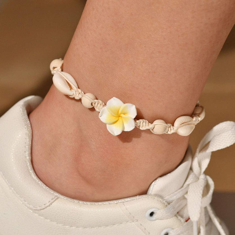 [Australia] - Jeweky Boho Flower Anklets White Shell Ankle Bracelets Chain Beach Foot Jewelry for Women and Girls 