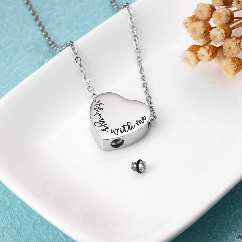 [Australia] - Cat Eye Jewels Stainless Steel A Piece of mMy Heart has Wings Heart Pendant Cremation Keepsake Ash Holder Memorial Urn Necklace for Ashes with Funnel Kit Silver & Black Multi 