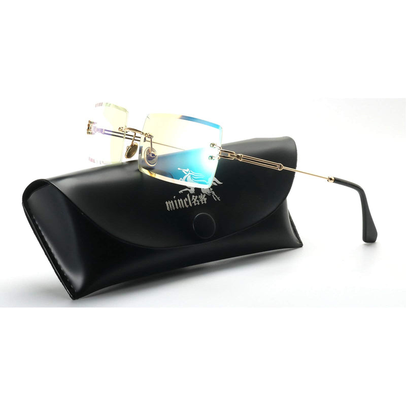 [Australia] - MINCL/Fashion Small Rectangle Sunglasses Women Ultralight Candy Color Rimless Ocean Sun Glasses 2pcs-pink Mirror&green Mirror 