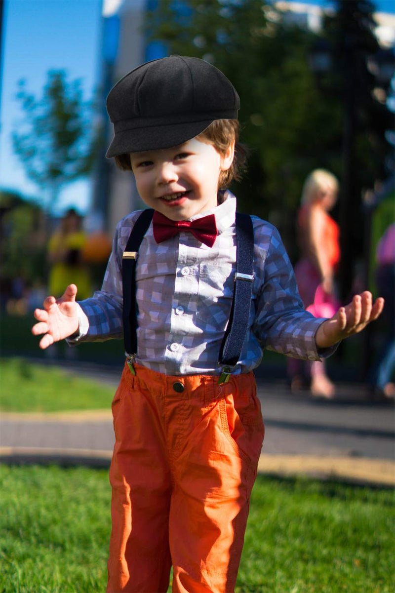 [Australia] - Kids Boys Suspenders and Bow Tie Set 1920s Great Gatsby Gangster Newsboy Hat Cap Costume Accessories Red-hat 19.6-21.2in/ Suspends 15.7-23.6in One Size 