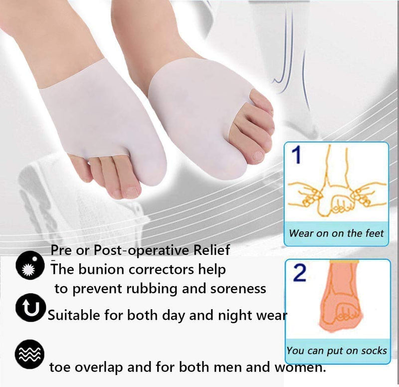 [Australia] - Footsihome 4 Pack Bunion Pads with Big Toe Caps, Silicone Metatarsal Pads Toe Cover, Gel Toe Sleeves Protection for Corn, Reduce Irration from Shoes White 8 Pack 