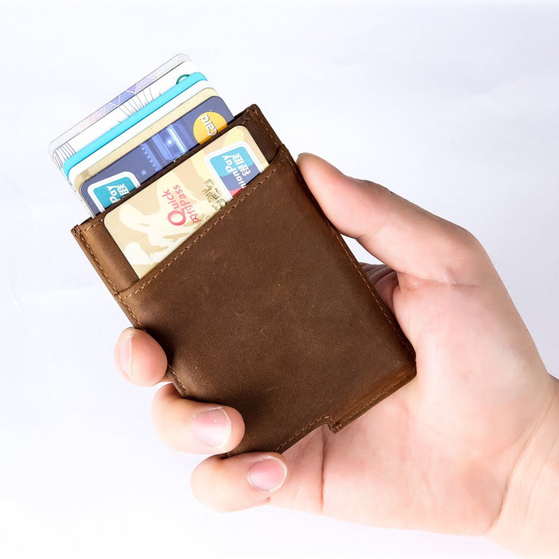 [Australia] - Dinghao RFID Blocking Slim Money Clip Aluminum Wallet Automatic Pop-up Card Case 01-texas Brown 