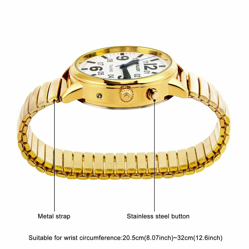 [Australia] - MAUJOY Quality Clear and Loud Voice American Voice Accent Ladies Golden Talking Watch Speaks The Time, Date or Alarm time for Elderly, Impaired Sight or Blind. White Face-Black Numbers-Expansion Band 