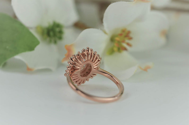 [Australia] - Sun Ring Rose Gold 1.5ct Total CZ Diamond Weight 0.75ct Center Stone Vintage .925 Sterling Silver 5 
