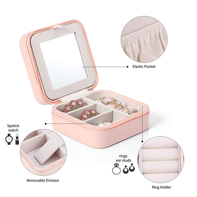 [Australia] - Vlando Small Travel Jewelry Box Organizer - Display Case for Girls Women Gift Rings Earrings Necklaces Storage with Mirror, Pink 3.pink(mirror) 