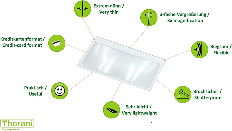 [Australia] - Thorani Pack Of Credit Card Size Pocket Magnifiers - Small Card Magnifier With 3X Magnification, Ultra Thin, Flexible And Shatterproof (Transparent, 10) 