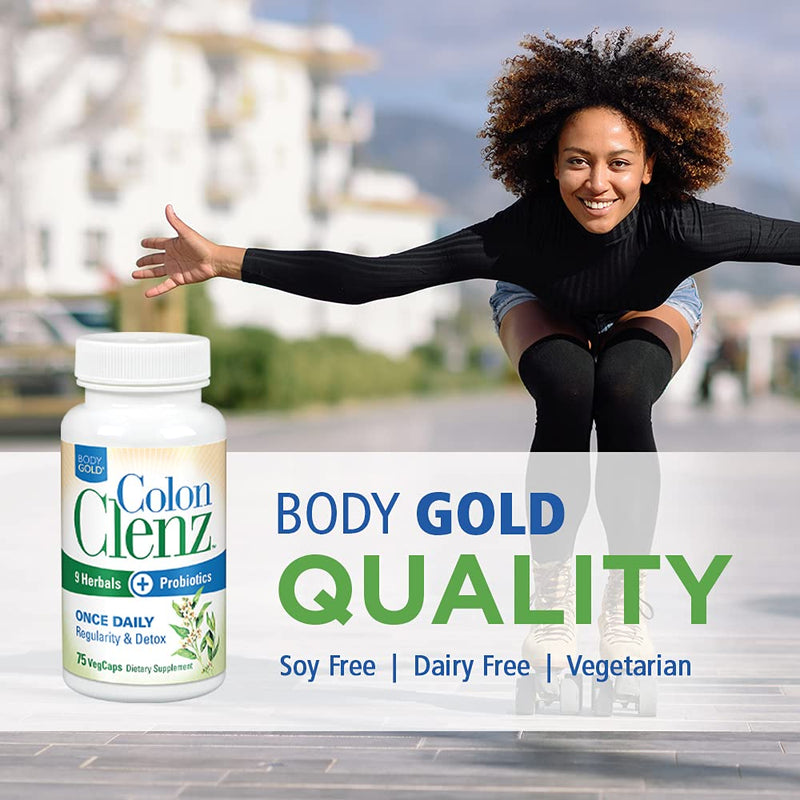 [Australia] - Body Gold Colon Clenz & Detox Overnight Formula | Once Daily with 9 Herbs + Active Probiotics | Weight Loss | Constipation Relief for Adults | Bloating Relief for Women & Men | 75 Servings, 75 CT 75 Count (Pack of 1) 