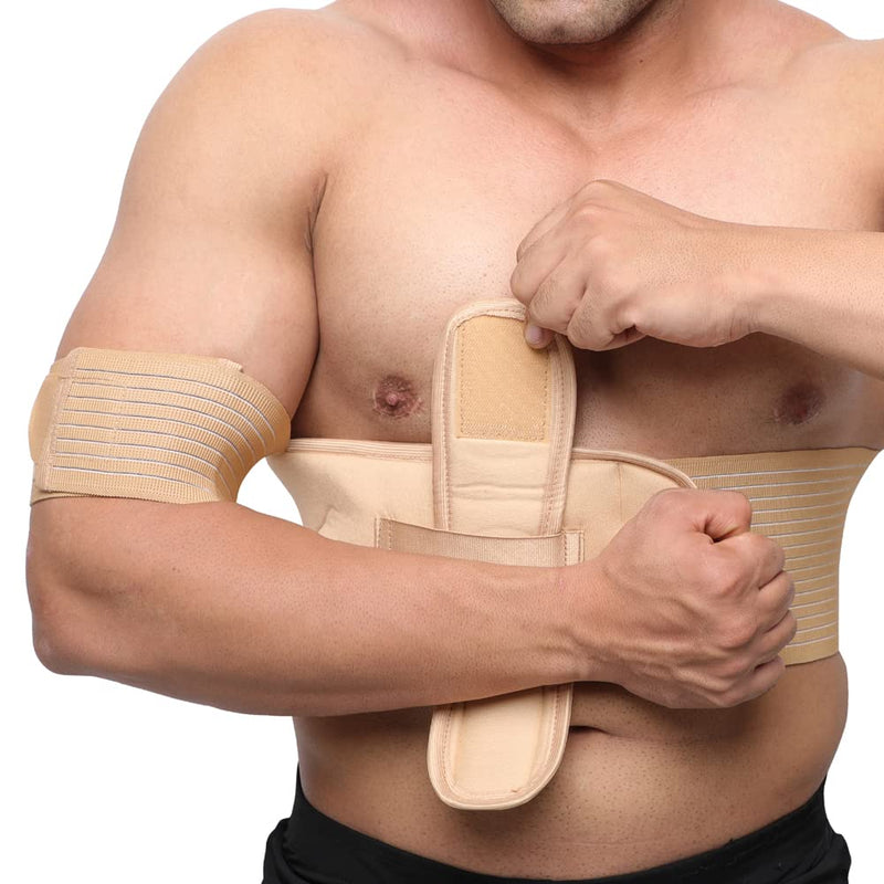 [Australia] - Arm and Shoulder Immobilization Brace - Left or Right - Adjustable Support and Fully Detachable for Customized Fit - Skin Friendly - Unisex (40" - 44", Beige) 40" - 44" 