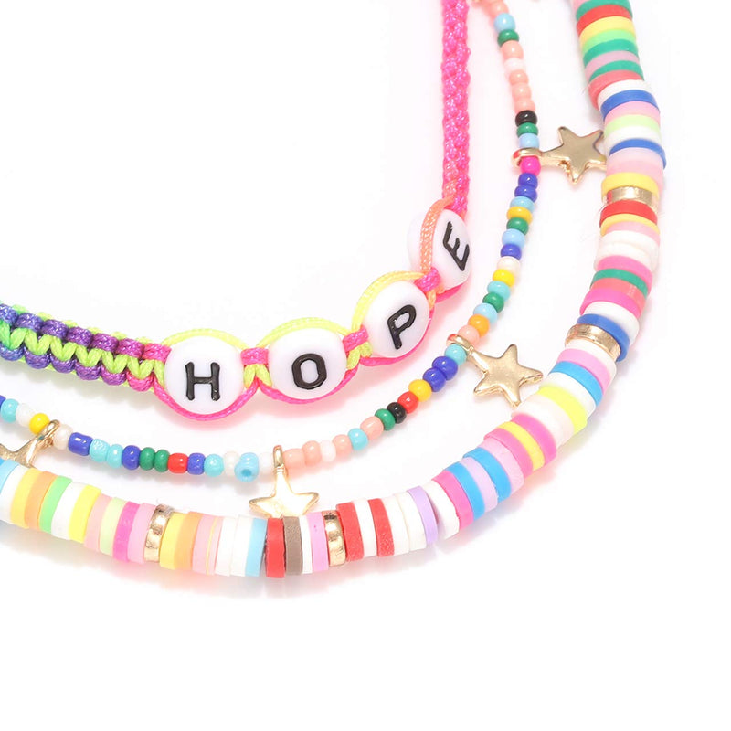 [Australia] - XOCARTIGE Heishi Bead Anklets for Women Rainbow Seed Bead African Vinyl Disc Beads Ankle Bracelets Letter Love Hope Anklets Delicate Summer Beach Star Anklets Set for Girls Style B -- HOPE 