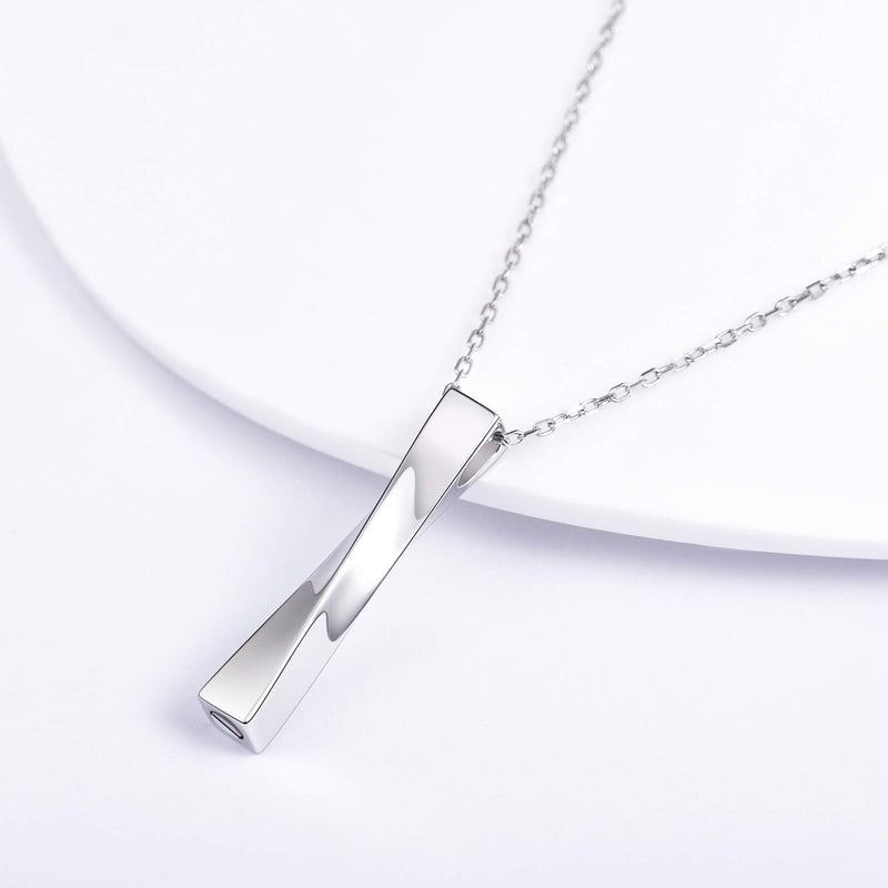 [Australia] - 925 Sterling Silver Cremation Jewelry for Ashes Unisex Twisted Cube Bar Urn Necklace for Women Men for Remembrance Keepsake Gift for Loss of Loved Furry Friend 