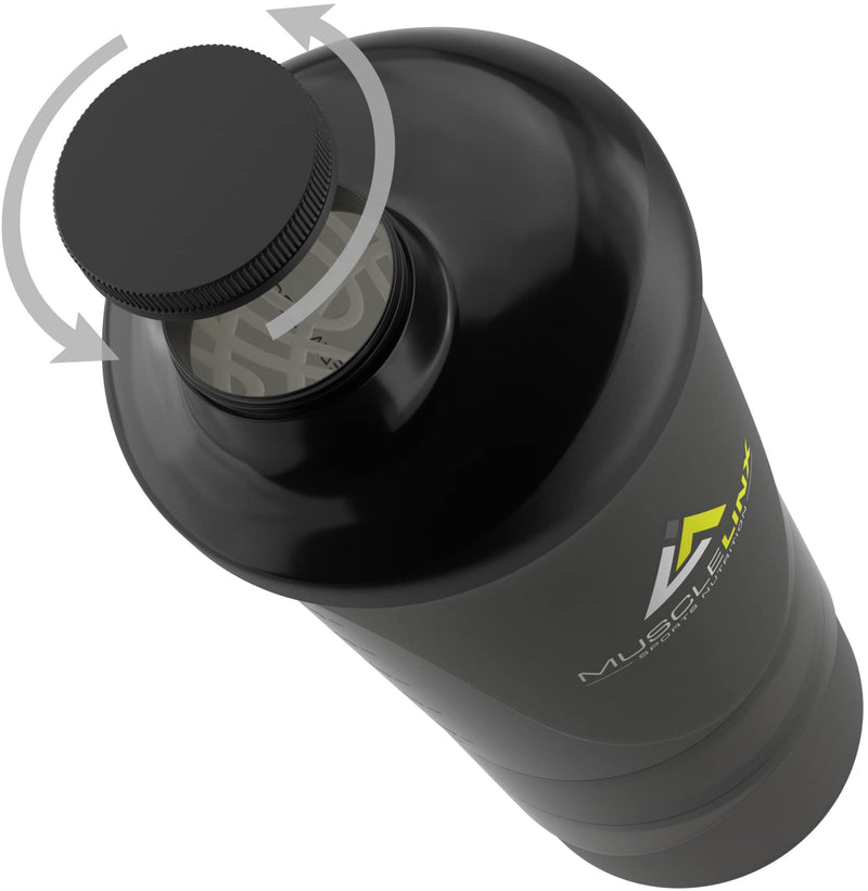 [Australia] - Black Protein Shaker Plus Storage Screw top 100% Leak Proof Drinks Bottle 500ml to 700ml by Musclelinx Black Transparent Plus Storage 