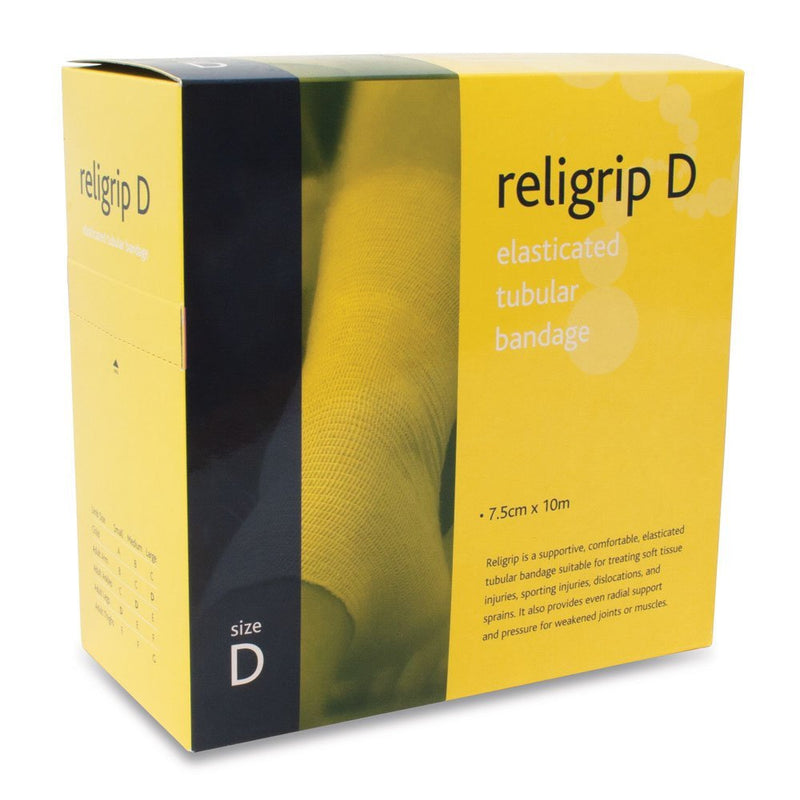 [Australia] - Reliance Medical Religrip REL464 Compression Tubular Bandage For Arms, Legs And Feet, Natural Colour, High Support And Confort, Tube Size D (7.5cm x 10m) Single 