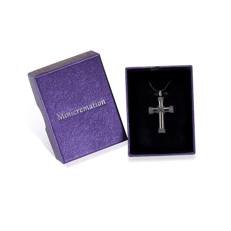 [Australia] - Rope Winding Cross Cremation Ashes Urn Pendant Necklace Memorial Keepsake Jewelry Lord’s Prayer Cross Ashes Necklaces Black 