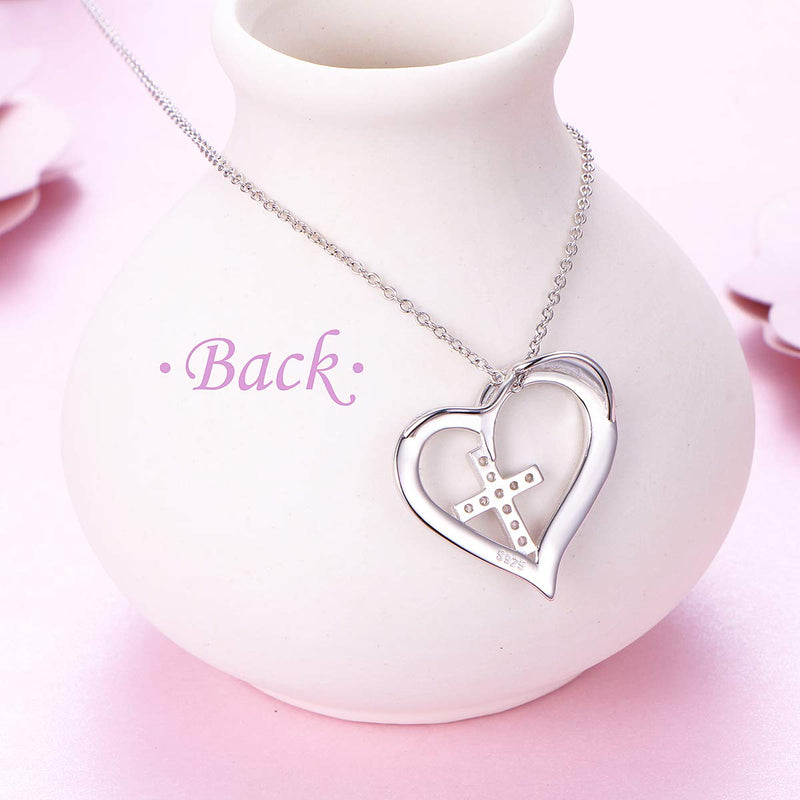 [Australia] - Sterling Silver Christian Heart Inspirational Faith Verse Pendant Necklace for Women Teen Girl Gift with god all things are possible 