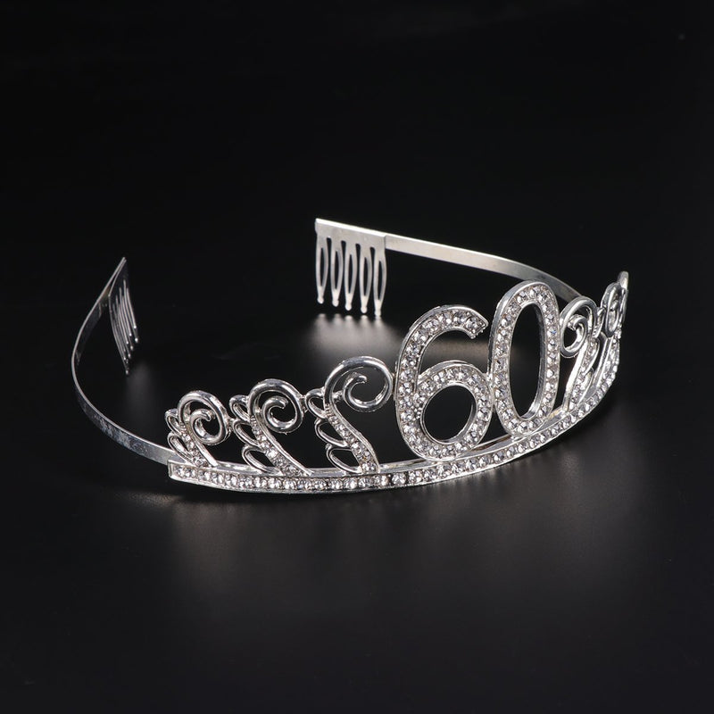 [Australia] - Frcolor Birthday Crystal Tira 60th Birthday Crown Headband Rhinestones Tiara with Comb 