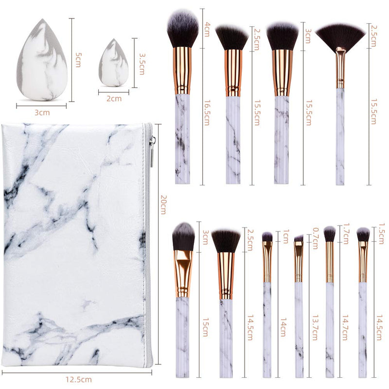 [Australia] - HEYMKGO Makeup Brushes Professional Marble Makeup Brush Set, Soft and Odor-free Natural Synthetic Bristles,10PCS + 2 Sponge Puff + Marble Pattern Cosmetics Bag 