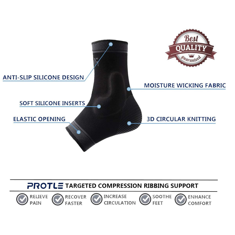 [Australia] - Protle Foot Socks Ankle Brace Compression Support Sleeve with Silicone Gel - Boosts Recovery from Joint Pain, Sprain, Plantar Fasciitis, Heel Spur, Achilles tendonitis Medium Pair-Black 
